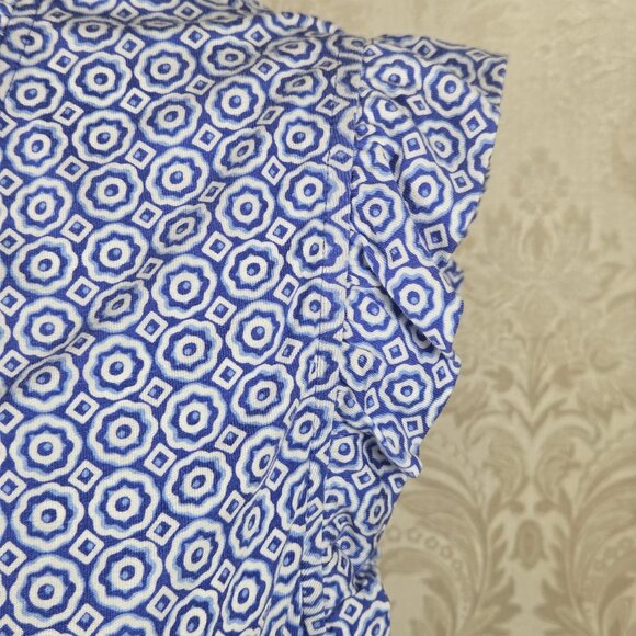 Boden Size 16/18L Blue White Patterned Wrap Dress Ruffle Trim Vneck Belt - Picture 4 of 13